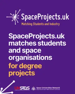 Poster advertising the services of SpaceProjects.UK which matches students and space organisations for degree projects